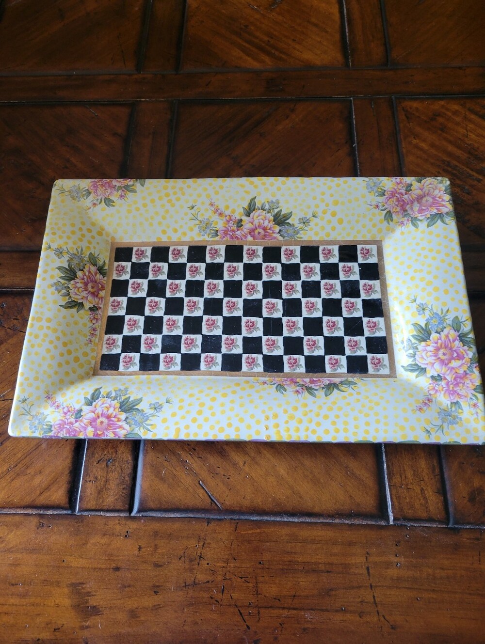 Mackenzie Childs Decorative Yellow Floral Ceramic Serving Tray